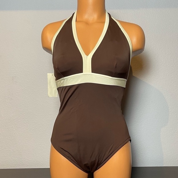 Inc Chocolate V-Neck Halter One Piece with High Back (SW21) - Picture 1 of 9